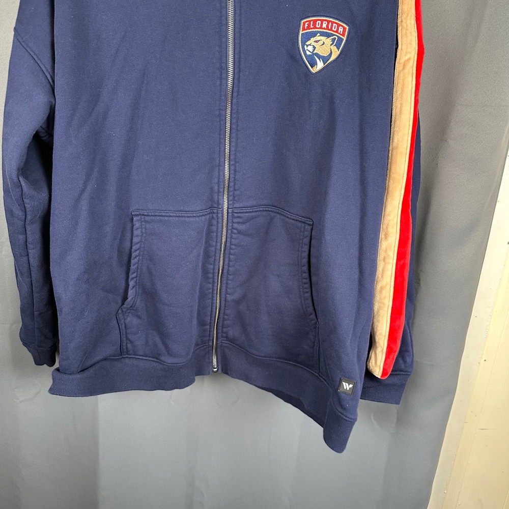 The Wild Collective NHL Florida Panthers Navy Full Zip Hoodie Mens 2XL Striped - Picture 3 of 9
